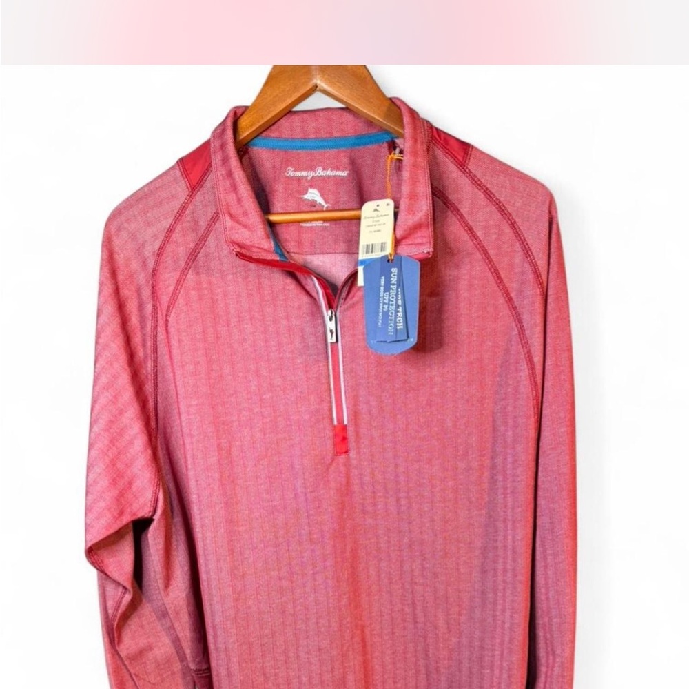 Tommy Bahama Men’s Cyber Sport Red-Coral 1/4 Zip Pullover XL
